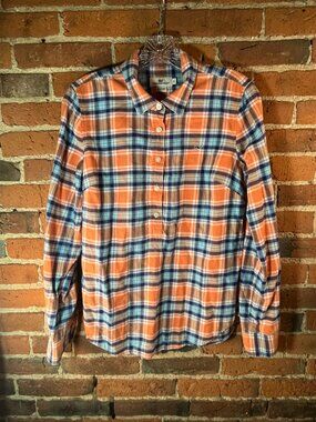 Vineyard Vines Plaid Flannel Pullover Shirt Women's 8 Orange Blue Half Button